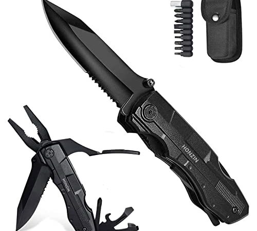 HONZIN navaja multiuso,herramienta multiuso inoxidable, ideal para supervivencia al aire libre, para acampar y para pescadores