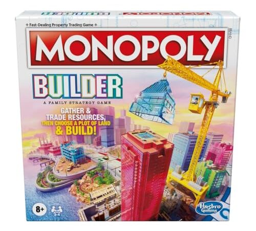 Monopoly Juego de mesa Builder, Juego de estrategia, Juego familiar, Juegos para niños, Juego divertido para jugar, Juegos de mesa familiares