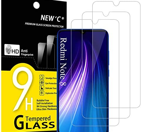 NEW'C 3 Piezas, Protector Pantalla para Xiaomi Redmi Note 8, Note 8 2021, Xiaomi Mi 9 Lite, Antiarañazos, Antihuellas, Sin Burbujas, Dureza 9H, 0.33 mm Ultra Transparente, Ultra Resistente