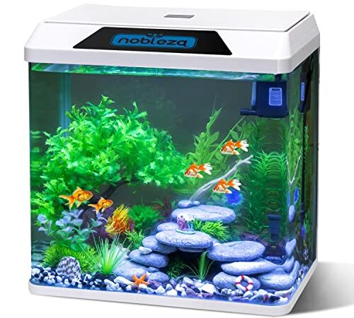 Nobleza - 30L Acuarios y Peceras Completas, Peceras de Cristal con Sistema de Filtrado e Iluminación LED, Acuarios de Iniciación, Blanco