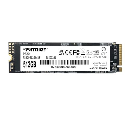 Patriot P320 512GB SSD Interno - NVMe PCIe Gen 3x4 - M.2 2280 - Unidad de Estado Sólido - P320P480GM28