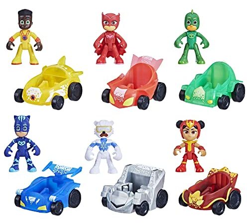 PJ Masks - PJ Power Heroes - Racer Collection - Juguete Preescolar con 6 Figuras de acción y 6 vehículos - A Partir de 3 años, Exclusivo en Amazon