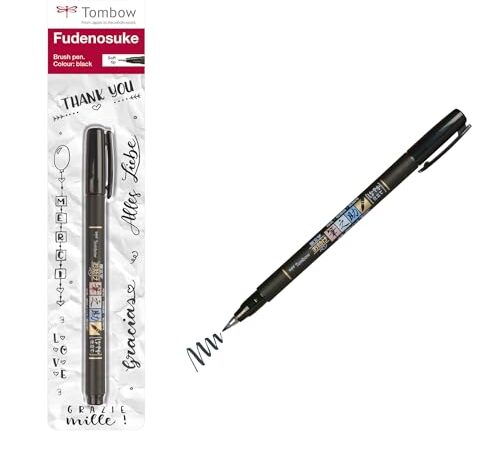 Tombow WS-BS Fudenosuke - Pluma escobilla, punta blanda, tinta negra