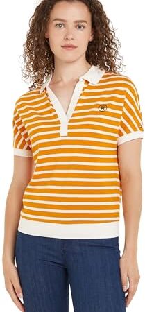 Tommy Hilfiger Mujer Polo de Manga Corta Regular Fit, Naranja (Breton Ecru/Rich Ochre), M