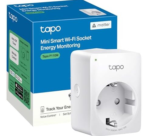 TP-Link Tapo P110M - Mini Enchufe Inteligente Wi-Fi (con Monitoreo Energético),Programar el Encendido/Apagado, Ahorro Energía, Compatible con Alexa y Google Home