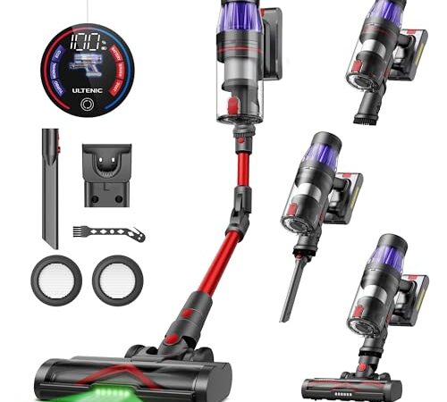 Ultenic U16 Flex Aspiradora sin Cable Potente 45Kpa/550W, 60Mins, Aspirador Escoba Vertical con Tubo Flexible, Limpia el Fondo de los Muebles sin Agacharse, Antienredo, para Alfombra/Pelos de Mascota