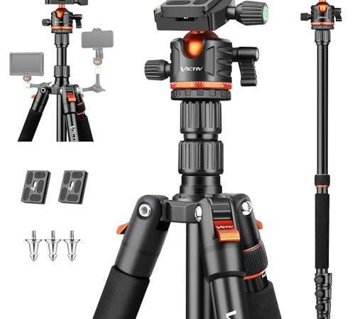 Victiv 78.7"/ 200cm Tripode Camara, Trípode Cámara Reflex de Viaje Ligero y Compacto de Aluminio, Tripode para Movil Panorámico 360° Tripode Fotografia, Trípode Monopod de Vídeo para Canon Nikon Sony