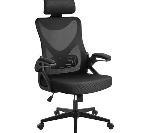 Yaheetech Silla de Oficina Ergonomica Silla Reposabrazo Ajustable Silla Oficina Trabajo con Reposacabeza Silla Giratoria Negro