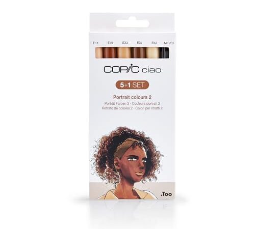 COPIC Ciao 5+1 Set «Portrait Colours 2», 5 rotuladores dobles con punta mediana y punta de pincel, incl. Multiliner negro 0,3 mm