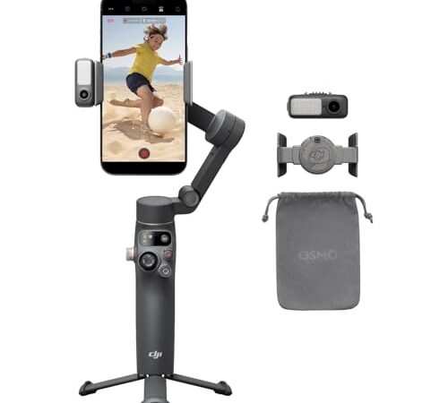 Estabilizador DJI Osmo Mobile 7P para iPhone, Android, Seguimiento Nativo, Iluminación, Estabilizador de teléfono de 3 Ejes, Inicio rápido, Edición con un Toque, Brazo Extensible y trípode Integrados