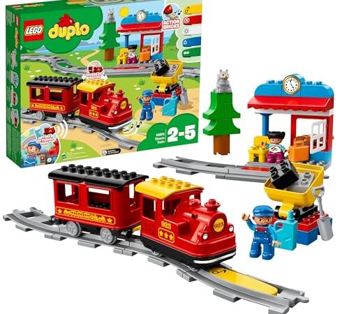 LEGO Duplo Tren de Vapor de Juguete para Niños y Niñas de 2 a 5 años con Luz y Sonido, Set con 16 Vías para Trenes y Figuras Educativas para Bebés, Idea de Regalo Infantil 10874