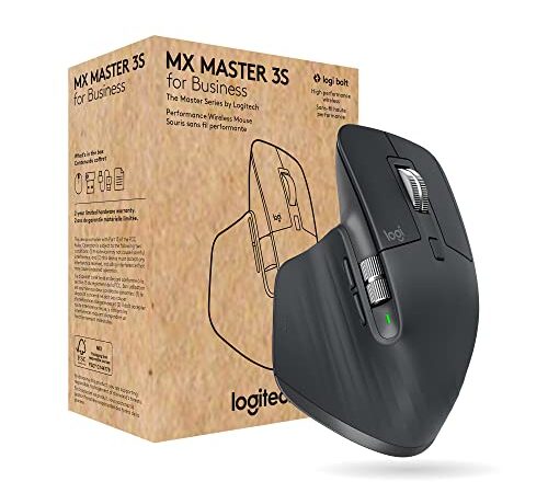 Logitech MX Master 3S para empresas, ratón inalámbrico con clics suaves, 8K DPI, receptor USB Logi Bolt seguro, BT, carga USB-C, Desplazamiento MagSpeed, Windows/Mac/Chrome/Linux - Gris