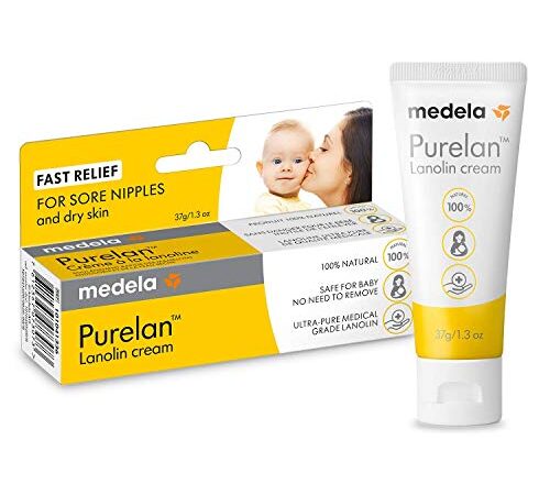 Medela crema de lanolina Purelan para pezones, alivio para pezones doloridos y piel seca, a base de ingredientes naturales, hipoalergénica y probada dermatológicamente, sin fragancia, 37 g