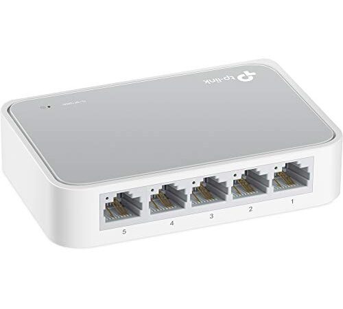 TP-Link TL-SF1005D - Switch Ethernet con 5 Puertos (10/100 Mbps, RJ45, Concentrador de ethernet, Plug and Play, sin Ventilador, No Gestionado), Color Blanco/Gris