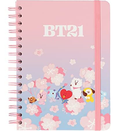 Libreta A5 niña BT21 - Cuaderno a5 punteado (Notebook A5) | Bullet Jornal A5 - Libreta de puntos anillas de Tapa dura, 180 págs