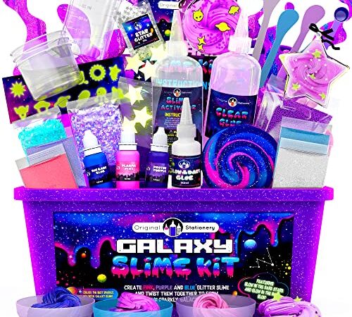 Original Stationery Kit Galaxy Slime, con Pegamento y Estrellas Que Brillan en la Oscuridad para Hacer Slime Brillante y Galáctico! Regalos Niños