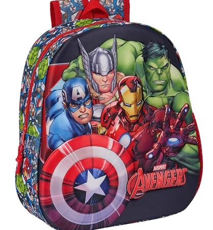 Safta AVENGERS - Mochila Escolar, con Diseño 3D, Adaptable a Carro, Ideal para Niños de Diferentes Edades, Cómoda y Versátil, Calidad y Resistencia, 27x10x33 cm, Color Negro/Rojo