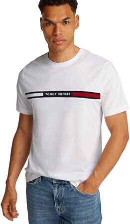 Tommy Hilfiger Hombre Camiseta Manga Corta Cuello Redondo, Blanco (White), L